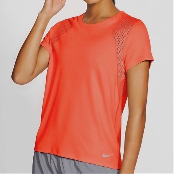 Nike Women's Orange Dri-FIT Crewneck Short Sleeve Top - Picture 1 of 16